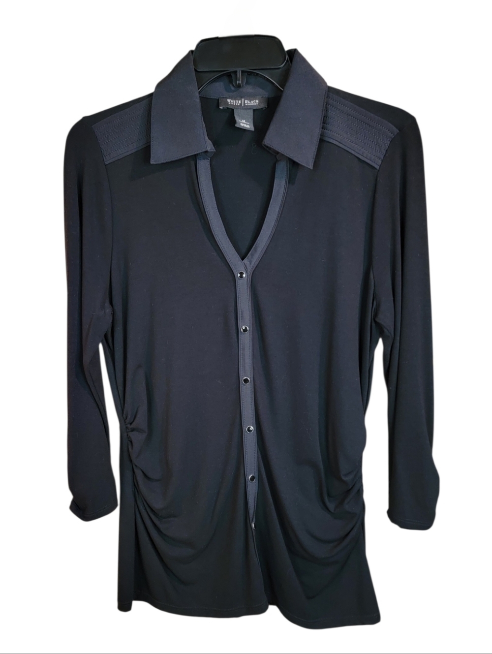 White House Black Market Long Sleeve Button Front Stretch Top